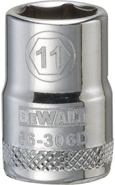 DeWALT DWMT86306OSP Hand Socket, 11 mm Socket, 3/8 in Drive, 6-Point, Vanadium Steel, Polished Chrome